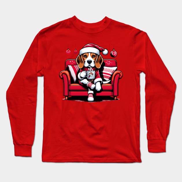 Beagle Dog Drinking Coffee Christmas Long Sleeve T-Shirt by Graceful Designs